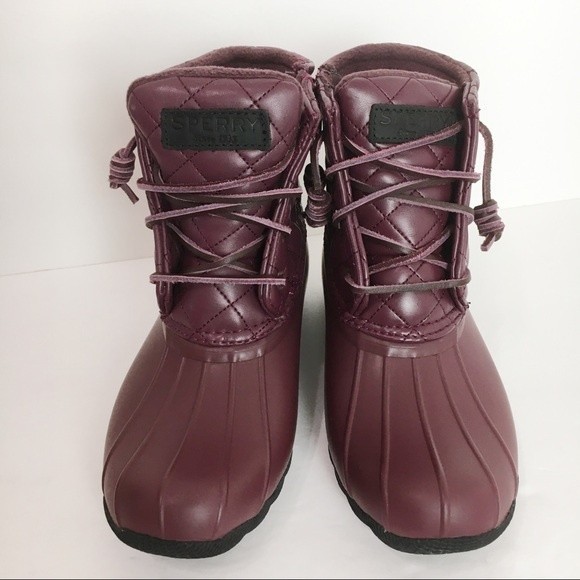 Sperry Women's Saltwater Quilted Red Wine Burgundy Duck Boots Size 5 NEW - Picture 3 of 11